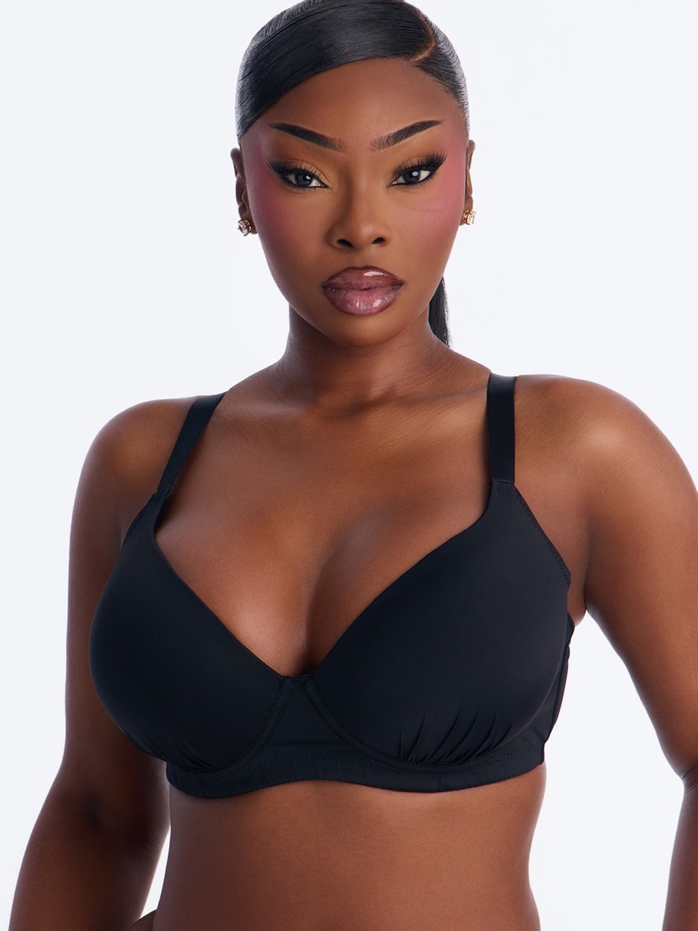 New Fashion Nova Black Padded Lightly Padded Shirred Underwire Bra 36DDD 36F